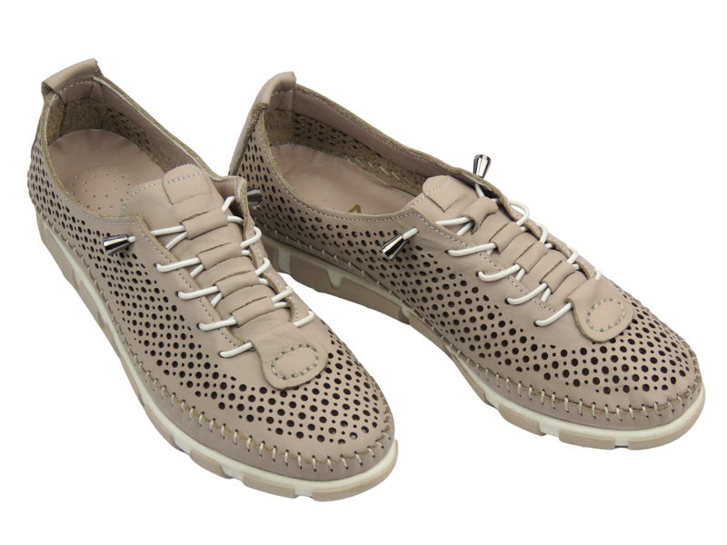 Skórzane, ażurowe półbuty damskie jasnoszare Nika Komfort HS475-1