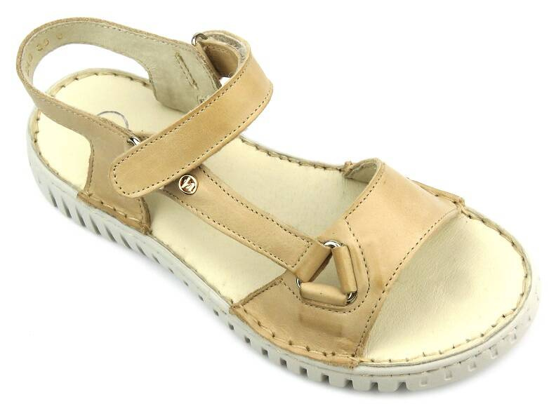 Skórzane sandały damskie polskiej marki - HELIOS Komfort 249S, jasnobeżowe