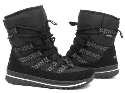 Śniegowce damskie sznurowane   - Progress 20-02, czarne