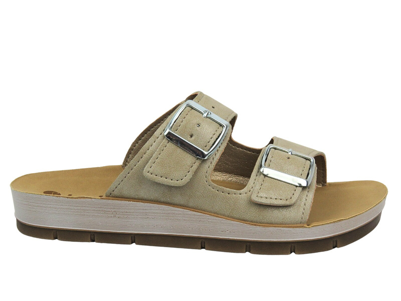 Klapki damskie z klamrami - INBLU PROCIDA, beżowe II GATUNEK