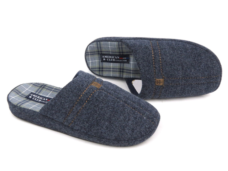 Kapcie męskie z miękkiego materiału - American Club SL01/23, granatowe