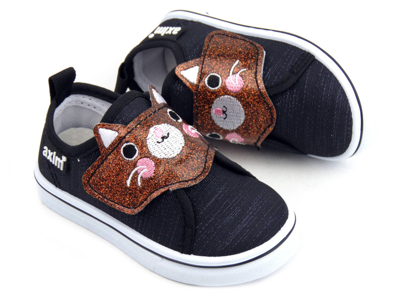 Wygodne trampki dziecięce z kotkiem na cholewce - AXIM 22102, czarne