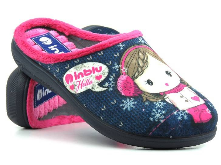 Kapcie damskie, dziewczęce z miękką wkładką - INBLU EC-82, granatowe