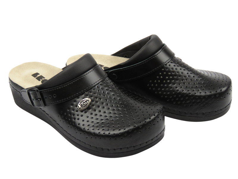 Skórzane klapki damskie z zakrytymi palcami czarne Leon 5002