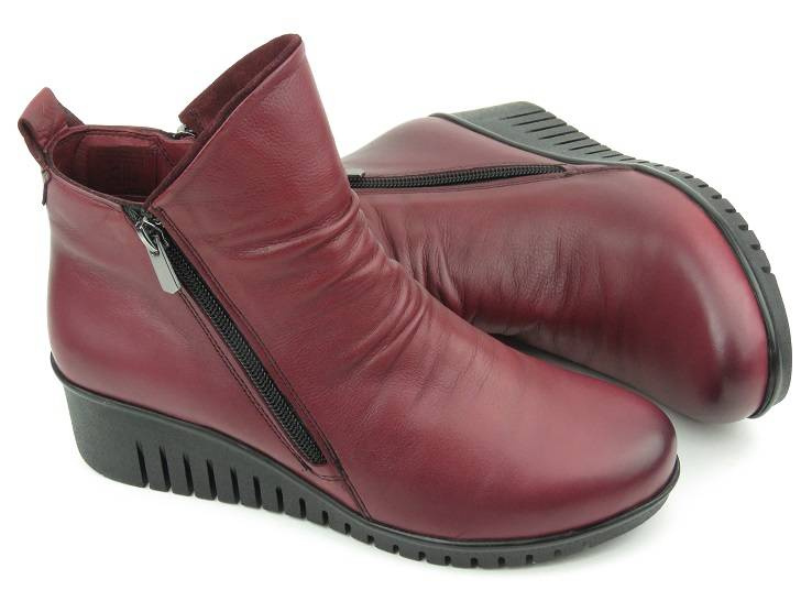 Botki damskie na dwa suwaki - COMFORTABEL 962319, bordowe