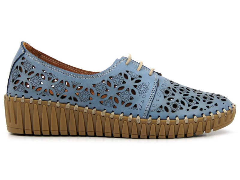 Ażurowe półbuty damskie ze skóry naturalnej - MANITU 850021, niebieskie