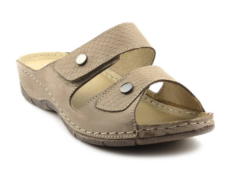 Miękkie, wygodne klapki damskie ze skóry - HELIOS Komfort 232, beżowe