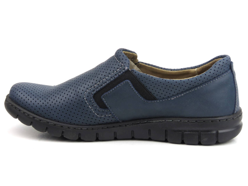Wygodne półbuty damskie slip on - Helios Komfort 329, granatowe