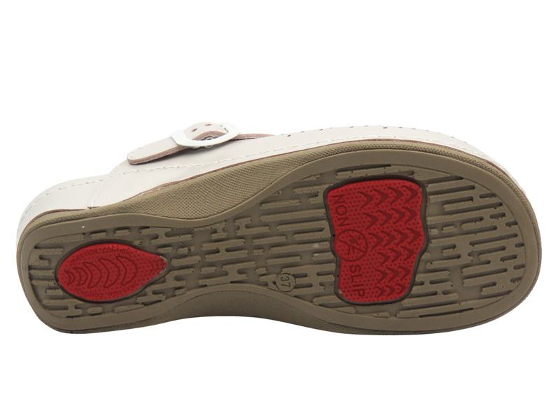 Skórzane Klapki Damskie Leon 2023 perłowe