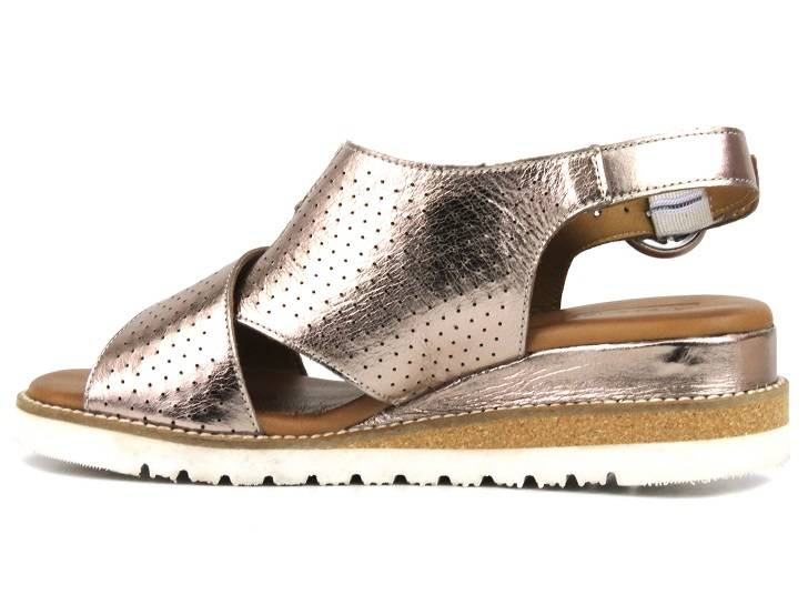 Skórzane sandały damskie na koturnie - Artiker 50C0844, brązowe