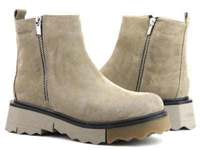 Zamszowe botki damskie na suwak - PIAZZA 960124-08, beżowe