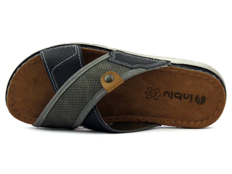 Klapki męskie ze skórzaną wkładką - INBLU VI-09, szare