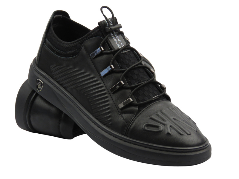 Skórzane buty sportowe męskie czarne JOHN DOUBARE S8016-XT6820-1