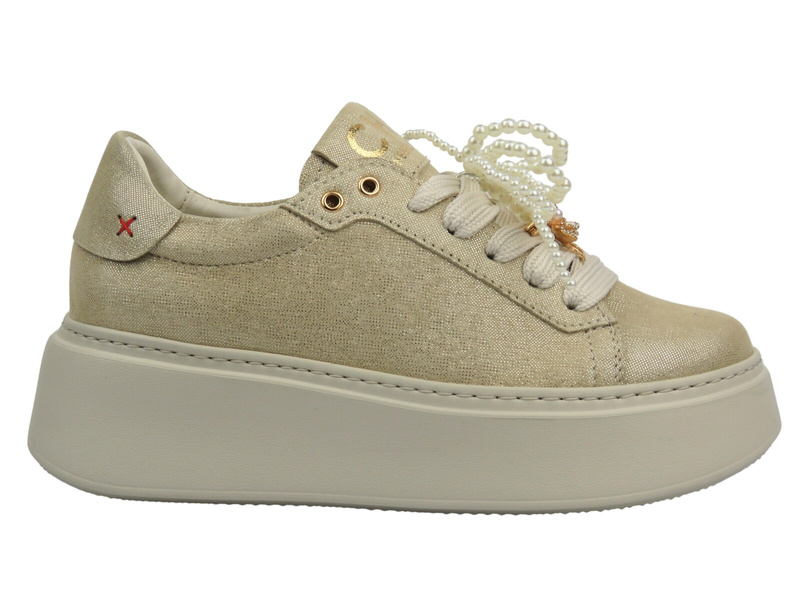 Sneakersy damskie na platformie - CheBello 4696, złote