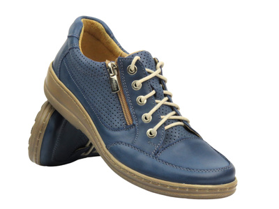 Sportowe Półbuty Damskie Polskiego Marki Helios Komfort 357 Granatowe - N Zamek