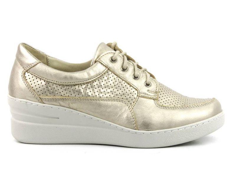 Skórzane półbuty damskie na koturnie - HELIOS Komfort 373, złote