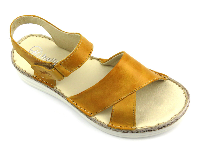 Skórzane sandały damskie ze skrzyżowanymi paskami - HELIOS Komfort 123, żółte