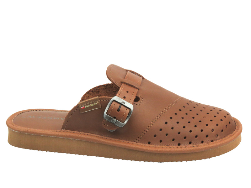 Klapki Męskie ze Skóry Naturalnej PanSzew, brązowe - wsuwane