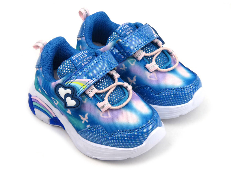 Buty dziecięce sportowe ze świecącą podeszwą - American Club ES89/22, niebieskie