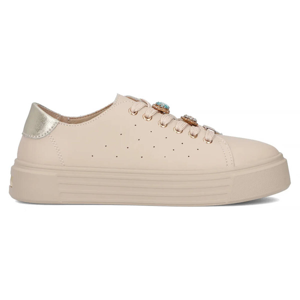 Skórzane sneakersy damskie - Filippo DP6854/25, beżowe, sznurowane