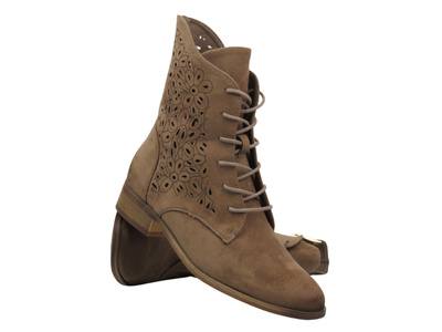 Botki damskie z ażurową cholewką - Potocki 25-12557, brązowe