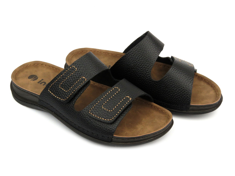 Skórzane klapki męskie - INBLU GV-02I, czarne