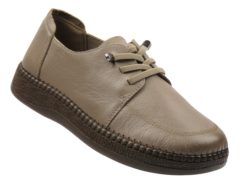 Skórzane półbuty damskie beżowe Cambell 25-15301