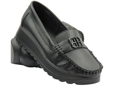 Półbuty, mokasyny damskie ze skóry naturalnej - Vinceza  66771, czarne