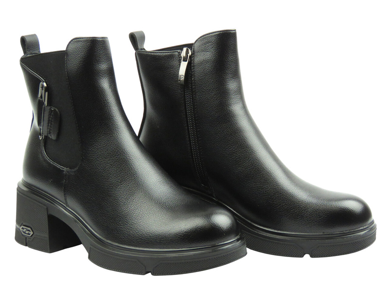 Ocieplane, klasyczne botki damskie czarne Potocki 25-12698