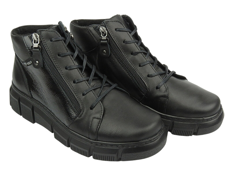 Skórzane botki damskie o wysokiej tęgości (H) - AXEL KOSELA 4487/9793, czarne