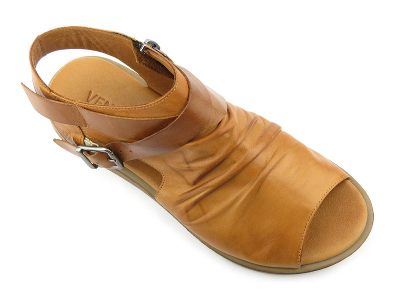 Skórzane sandały damskie z cholewką - VENEZIA 009111, brązowe