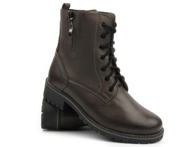 Skórzane botki damskie - Syrena 4038, grafitowe