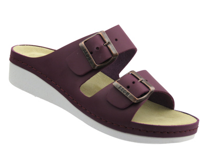 Klapki damskie z klamrami bordowe Leon 5012