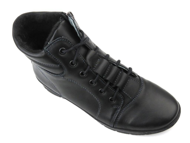 Skórzane botki damskie, ocieplane - HELIOS KOMFORT 562, czarne