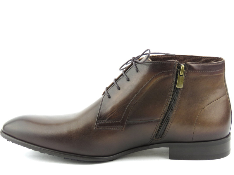 Eleganckie trzewiki męskie ze skóry - Conhpol 7682, brązowe