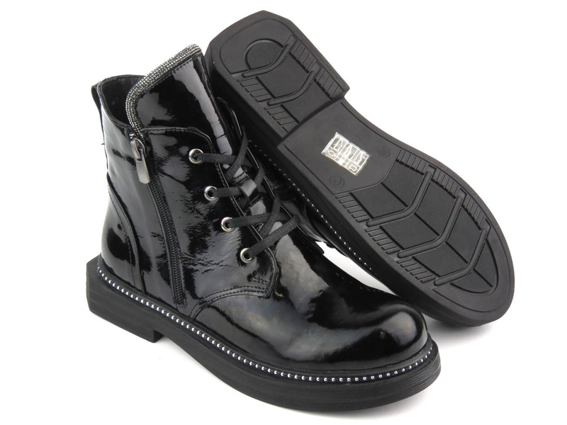 Botki damskie ze skóry lakierowanej - VENEZIA 03-VAN , czarne