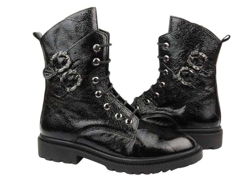 Botki damskie skórzane - Venezia L031CRBLOBB034, czarne