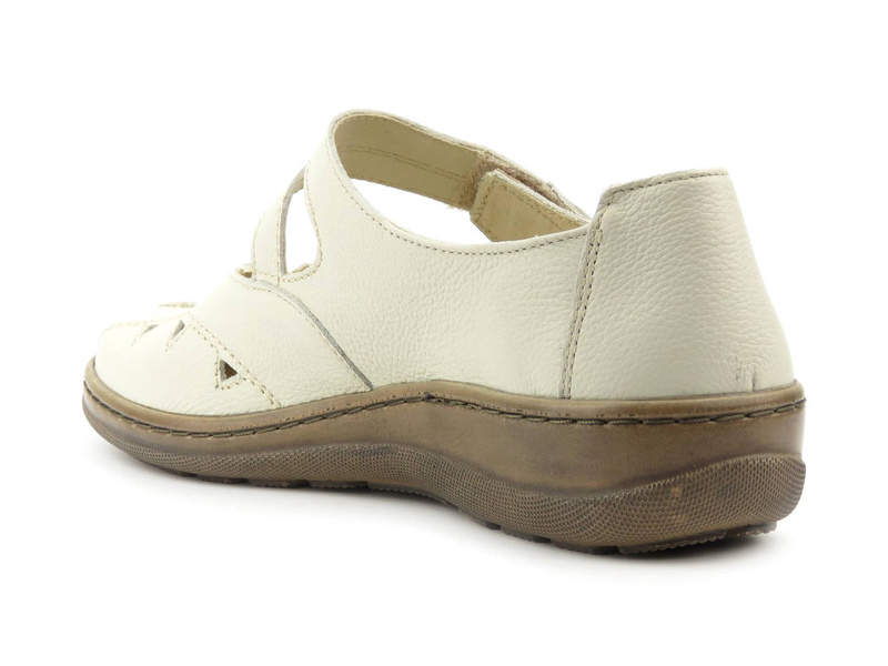 Skórzane półbuty damskie wiosenne - Helios Komfort 376, ecru