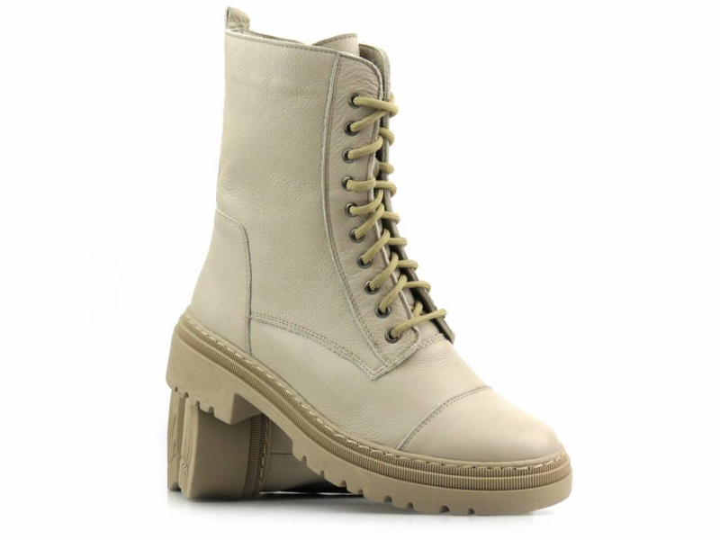 Ciepłe trzewiki, wysokie botki damskie - Wasak 0640, ecru