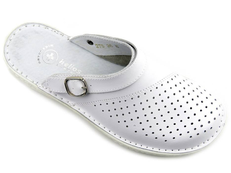 Wygodne klapki, chodaki damskie ze skóry naturalnej - Helios Komfort 275, białe