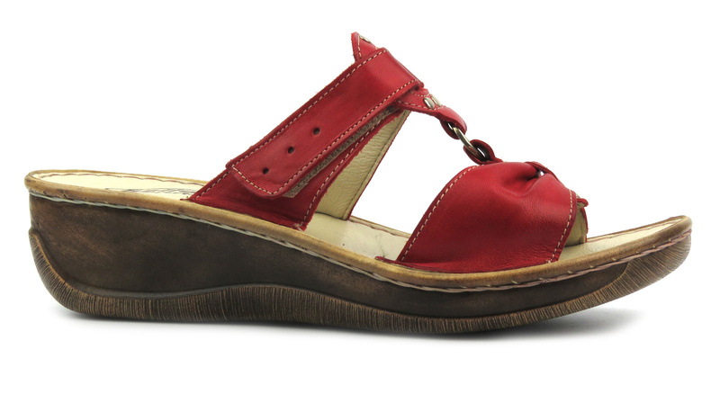 Skórzane klapki damskie z regulacją szerokości - HELIOS Komfort 797, czerwone