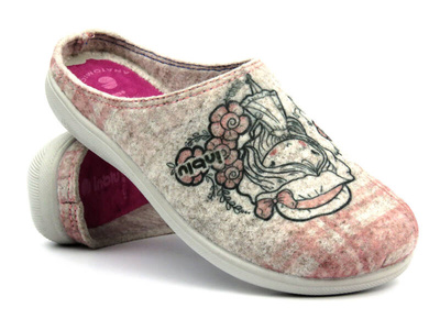 Kapcie damskie, dziewczęce z miękką wkładką - INBLU TIGRE BS-61, beżowo-różowe