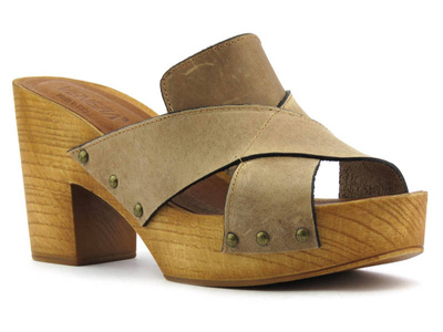 Klapki, drewniaki damskie na słupku - VENEZIA 739ST CRAZY BEIG, beżowe