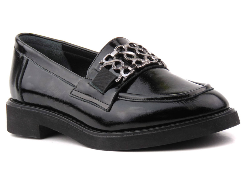 Mokasyny damskie z ozdobą - VENEZIA 0411904652, czarne