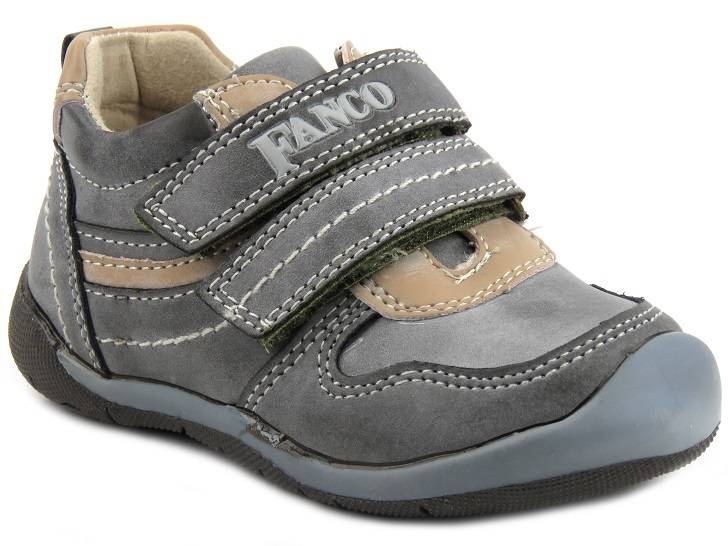 Półbuty dziecięce chłopięce na rzepy - FANCO 0077D12, khaki