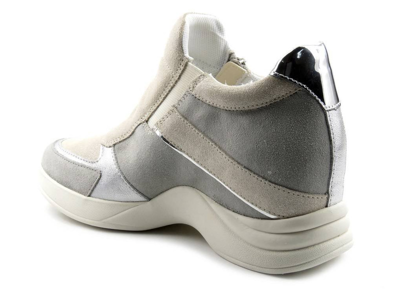 Sneakersy damskie na ukrytym koturnie - GEOX D04HVB, szare ze srebrem