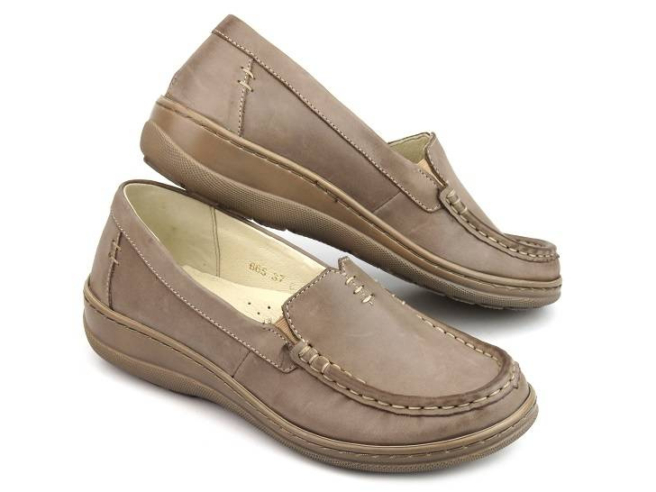 Mokasyny damskie ze skóry naturalnej - Helios Komfort 665, beżowe