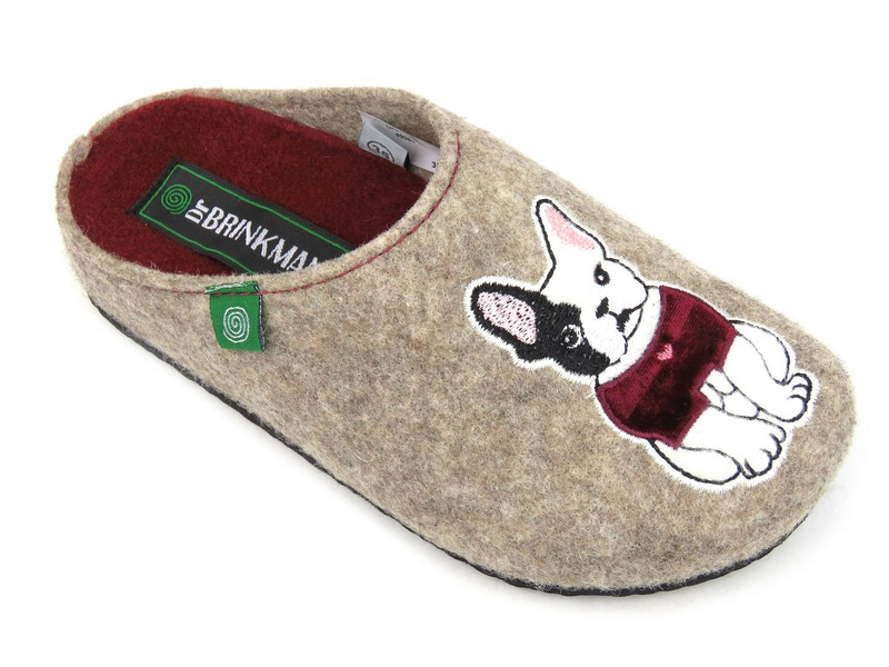 Filcowe kapcie damskie z pieskami na cholewce - BRINKMANN 320015-08, beżowe