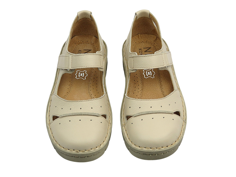 Skórzane półbuty, sandały damskie - Nika Komfort 1382, ecru