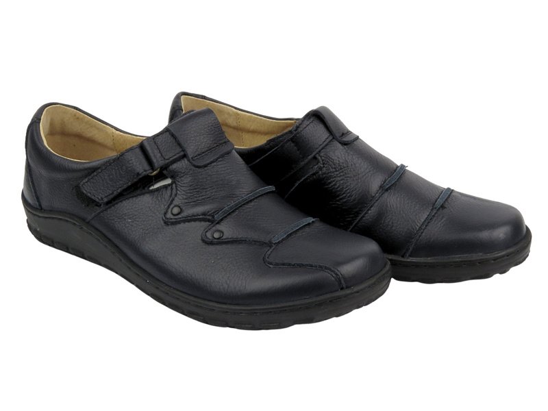 Wygodne półbuty damskie z miękkiej skóry granatowe Helios Komfort 780-2